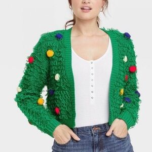 Mighty Fine Christmas Pom-Pom Green Sweater